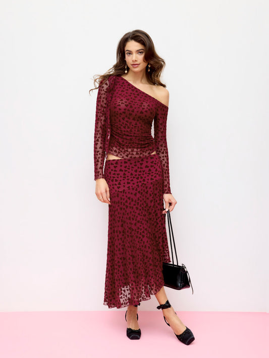 TOP MANCHES LONGUES EN MESH AVEC CŒURS FLOQUÉS